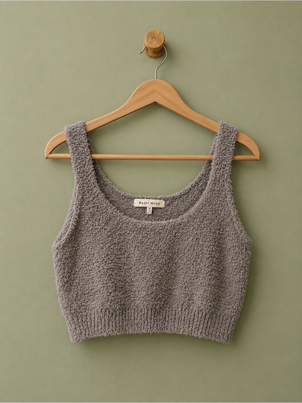 Hazel Moon Cozy Fuzzy Knit Crop Tank Top | M